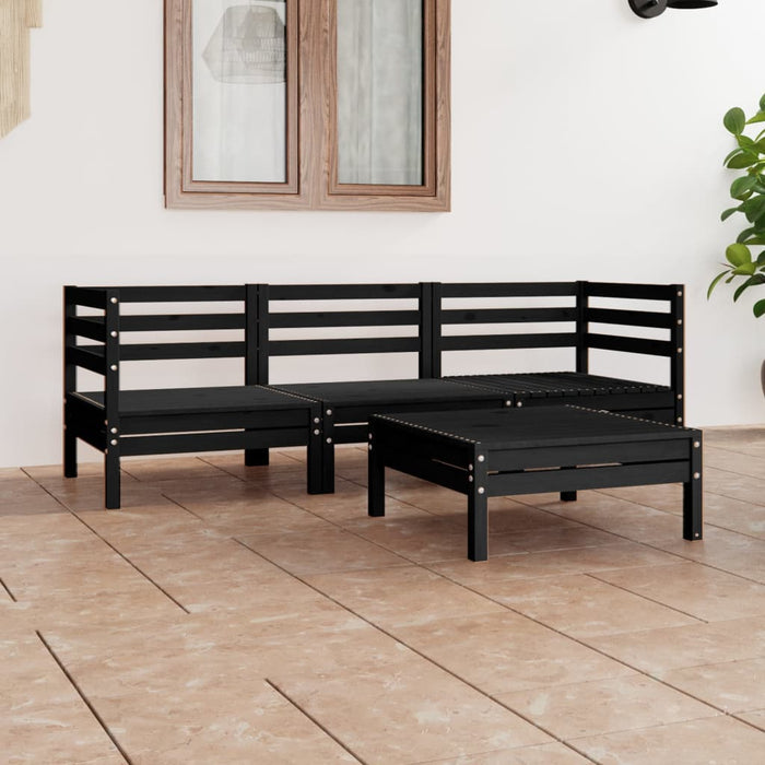 Set Divani da Giardino 4 pz Nero in Legno Massello di Pino cod mxl 39414