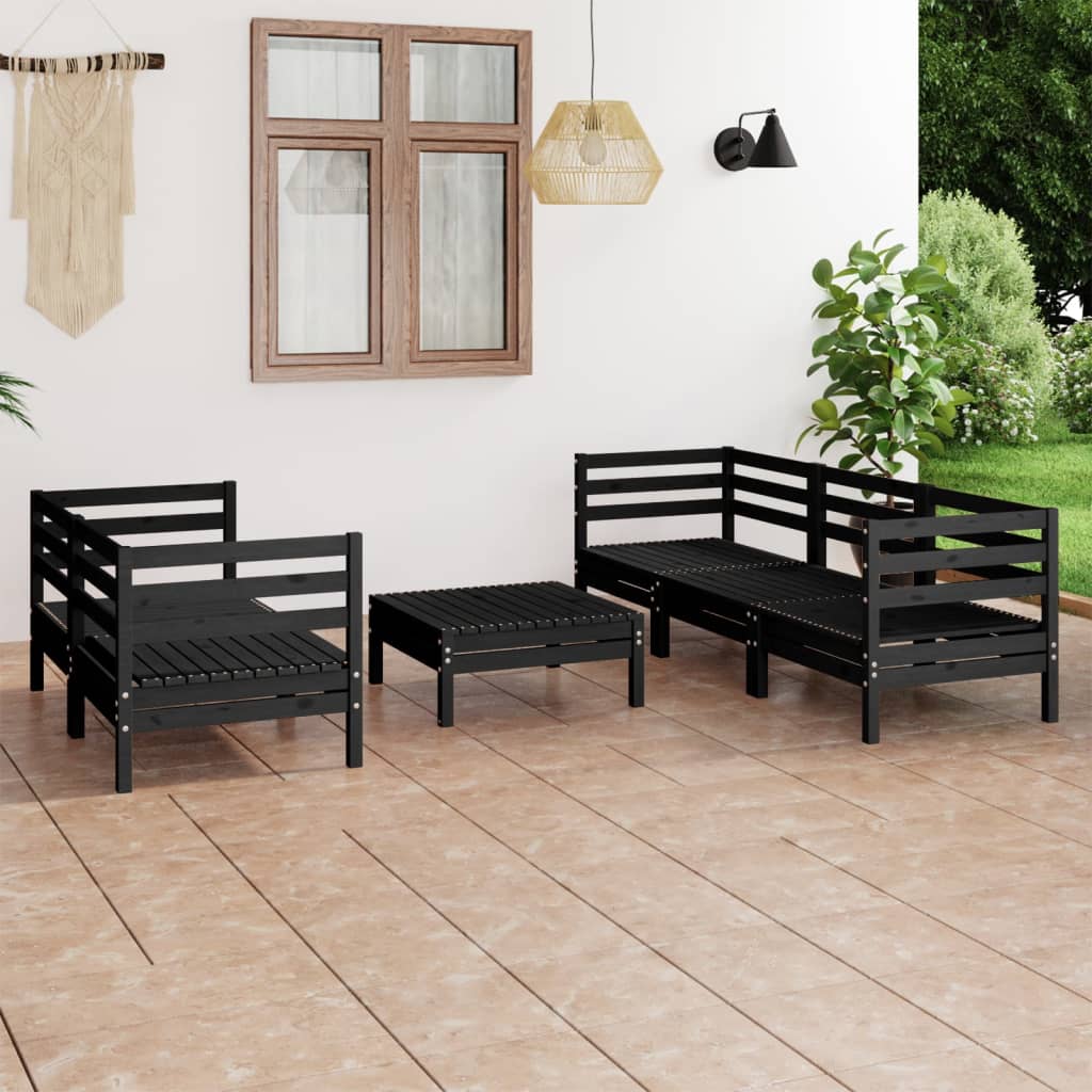 Set Divani da Giardino 6 pz Nero in Legno Massello di Pino 3082476