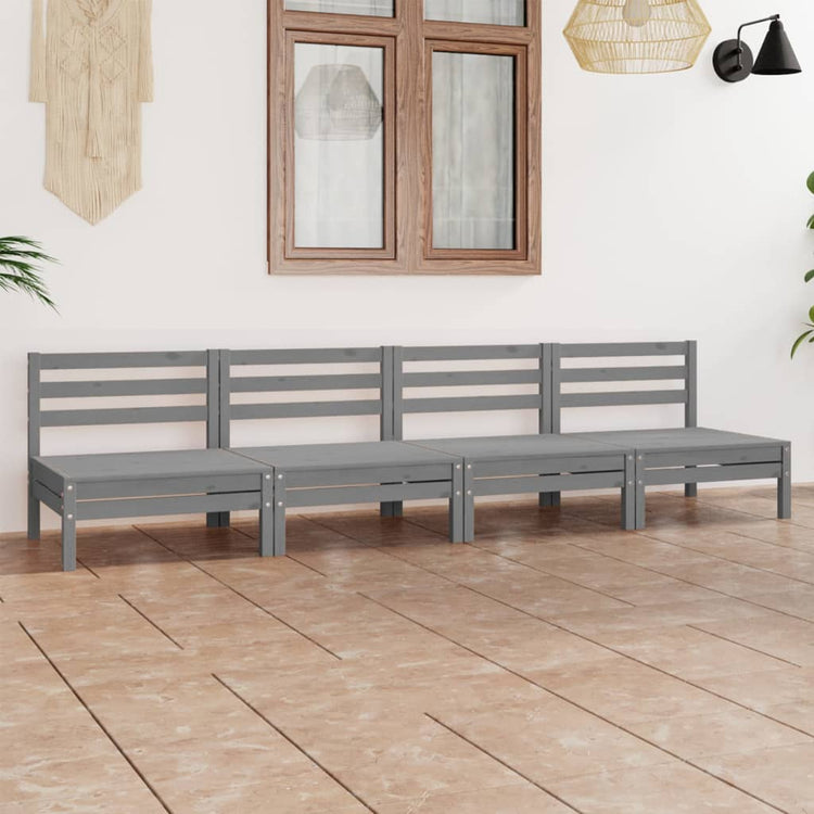 Set Divani da Giardino 4 pz Grigio in Legno Massello di Pino cod mxl 38066