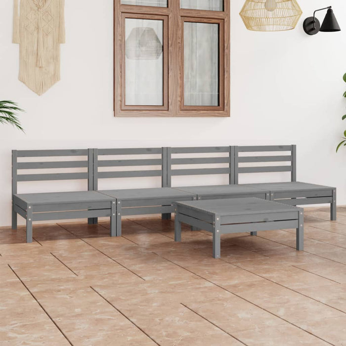 Set Divani da Giardino 5 pz Grigio in Legno Massello di Pino cod mxl 38042