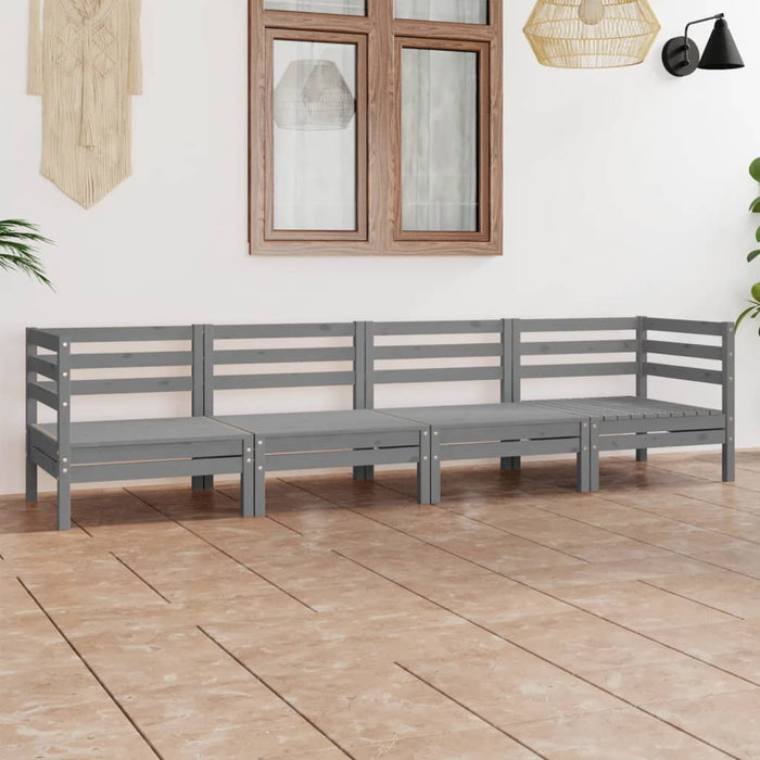 Set Divani da Giardino 4 pz Grigio in Legno Massello di Pino cod mxl 36453