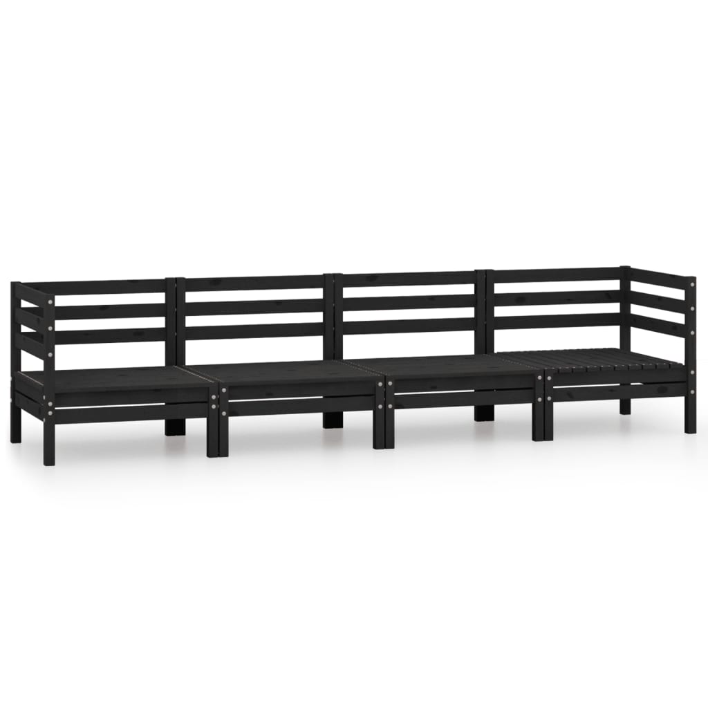 Set Divani da Giardino 4 pz Nero in Legno Massello di Pino cod mxl 36443