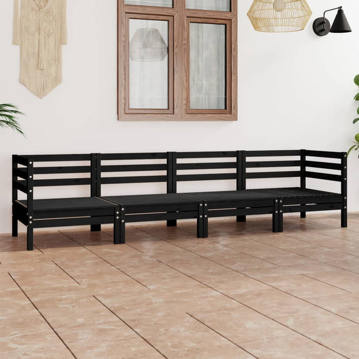 Set Divani da Giardino 4 pz Nero in Legno Massello di Pino cod mxl 36443