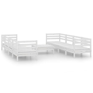 Set Divani da Giardino 9 pz Bianco in Legno Massello di Pino 3082518