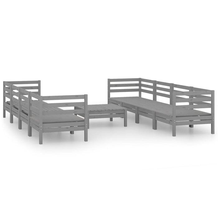 Set Divani da Giardino 9 pz Grigio in Legno Massello di Pino 3082519