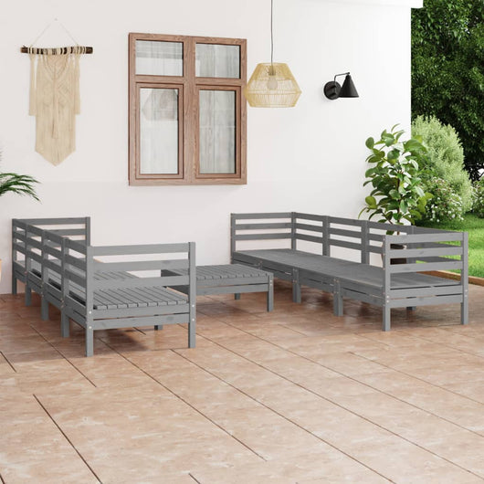 Set Divani da Giardino 9 pz Grigio in Legno Massello di Pino 3082519