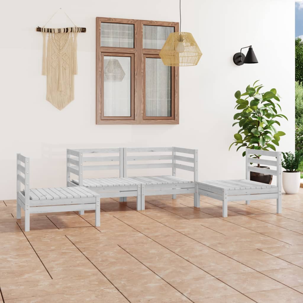 Set Divani da Giardino 4 pz Bianco in Legno Massello di Pino 3082523