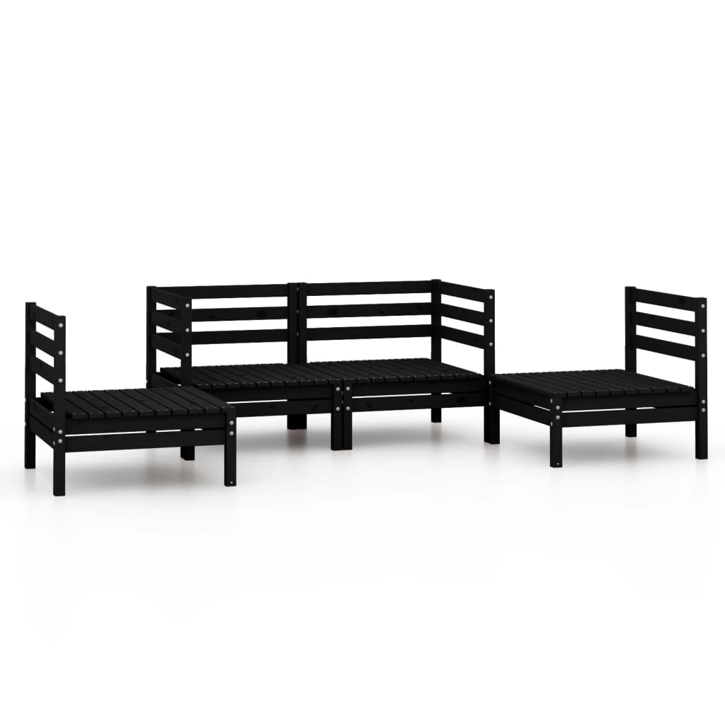 Set Divani da Giardino 4 pz Nero in Legno Massello di Pino cod mxl 36457