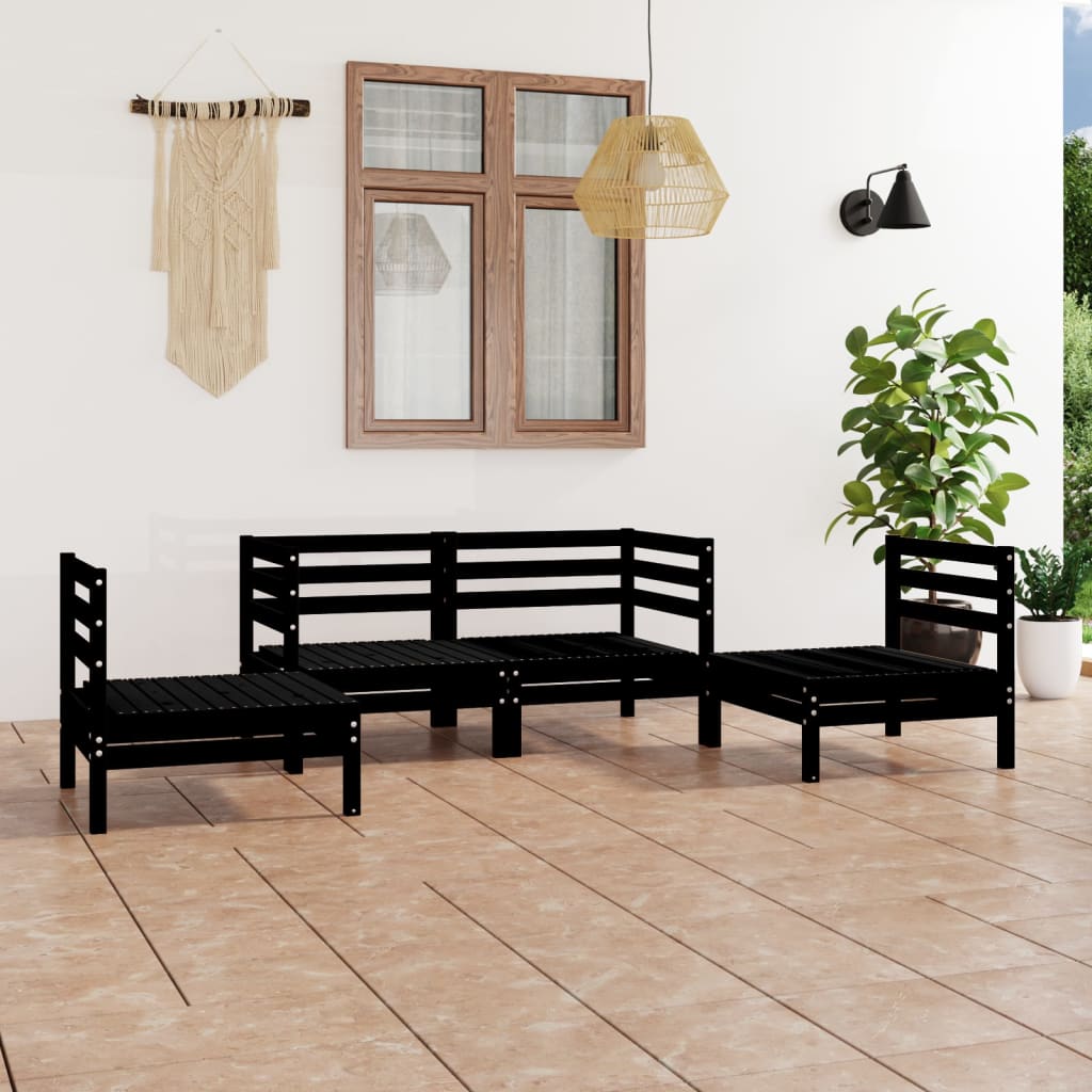 Set Divani da Giardino 4 pz Nero in Legno Massello di Pino cod mxl 36457