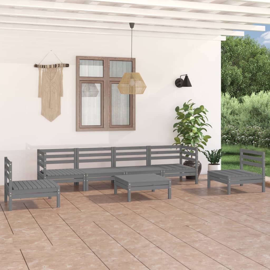 Set Divani da Giardino 7 pz Grigio in Legno Massello di Pino cod mxl 38043