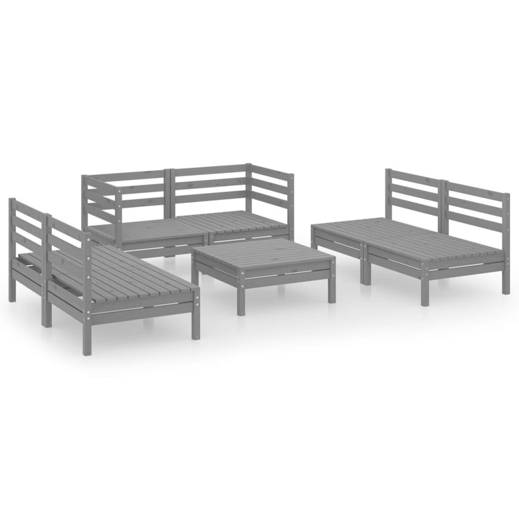 Set Divani da Giardino 7 pz Grigio in Legno Massello di Pino cod mxl 38056