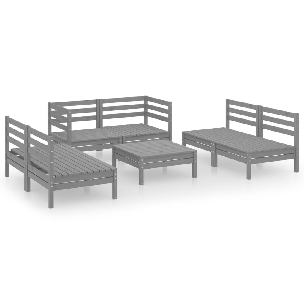 Set Divani da Giardino 7 pz Grigio in Legno Massello di Pino 3082559