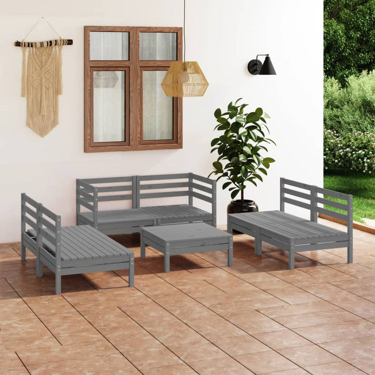 Set Divani da Giardino 7 pz Grigio in Legno Massello di Pino cod mxl 38056