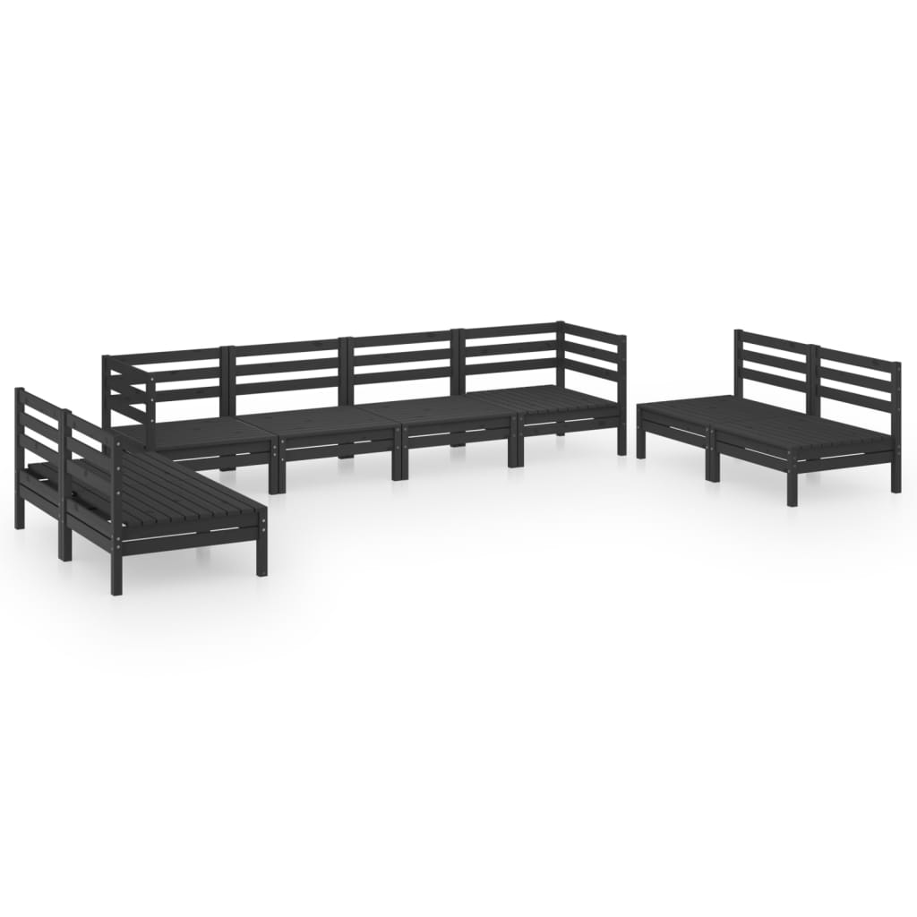 Set Divani da Giardino 8 pz Nero in Legno Massello di Pino 3082576