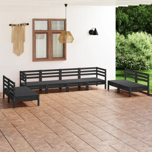 Set Divani da Giardino 8 pz Nero in Legno Massello di Pino 3082576