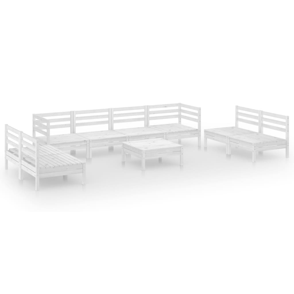 Set Divani da Giardino 9 pz Bianco in Legno Massello di Pino 3082578