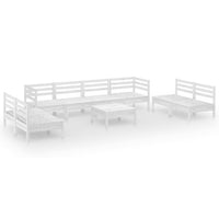 Set Divani da Giardino 9 pz Bianco in Legno Massello di Pino 3082578