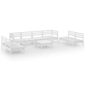 Set Divani da Giardino 9 pz Bianco in Legno Massello di Pino 3082578