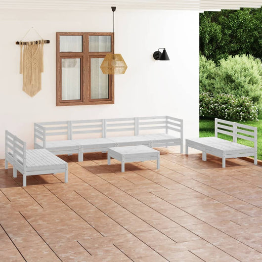 Set Divani da Giardino 9 pz Bianco in Legno Massello di Pino 3082578