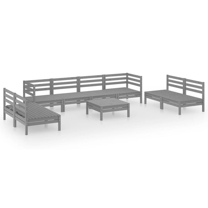 Set Divani da Giardino 9 pz Grigio in Legno Massello di Pino cod mxl 38065