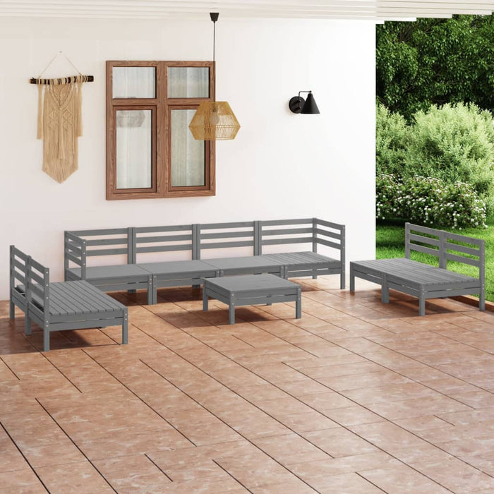 Set Divani da Giardino 9 pz Grigio in Legno Massello di Pino cod mxl 38065