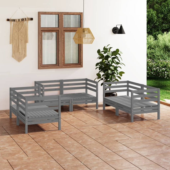 Set Divani da Giardino 6 pz Grigio in Legno Massello di Pino 3082584