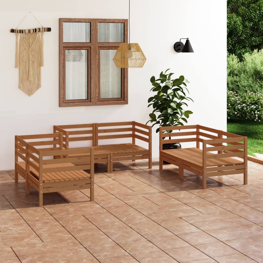 Set Divani da Giardino 6 pz Miele in Legno Massello di Pino cod mxl 36494