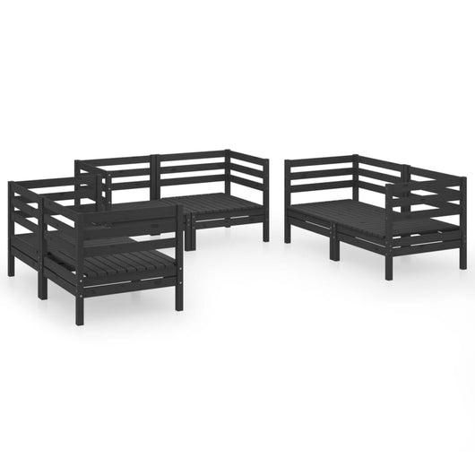 Set Divani da Giardino 6 pz Nero in Legno Massello di Pino 3082586