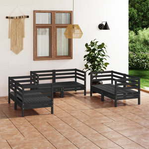 Set Divani da Giardino 6 pz Nero in Legno Massello di Pino 3082586