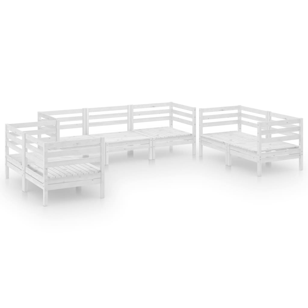 Set Divani da Giardino 7 pz Bianco in Legno Massello di Pino 3082593