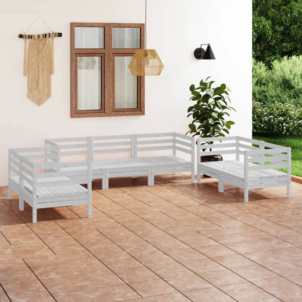 Set Divani da Giardino 7 pz Bianco in Legno Massello di Pino 3082593