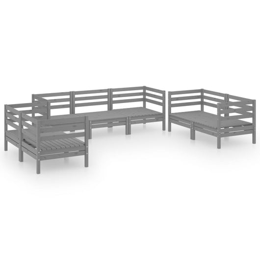 Set Divani da Giardino 7 pz Grigio in Legno Massello di Pino 3082594