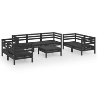 Set Divani da Giardino 8 pz Nero in Legno Massello di Pino 3082601