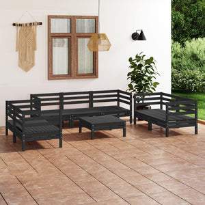 Set Divani da Giardino 8 pz Nero in Legno Massello di Pino 3082601