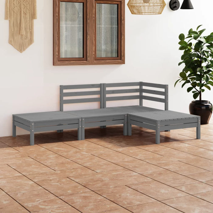 Set Divani da Giardino 4 pz Grigio in Legno Massello di Pino cod mxl 36515