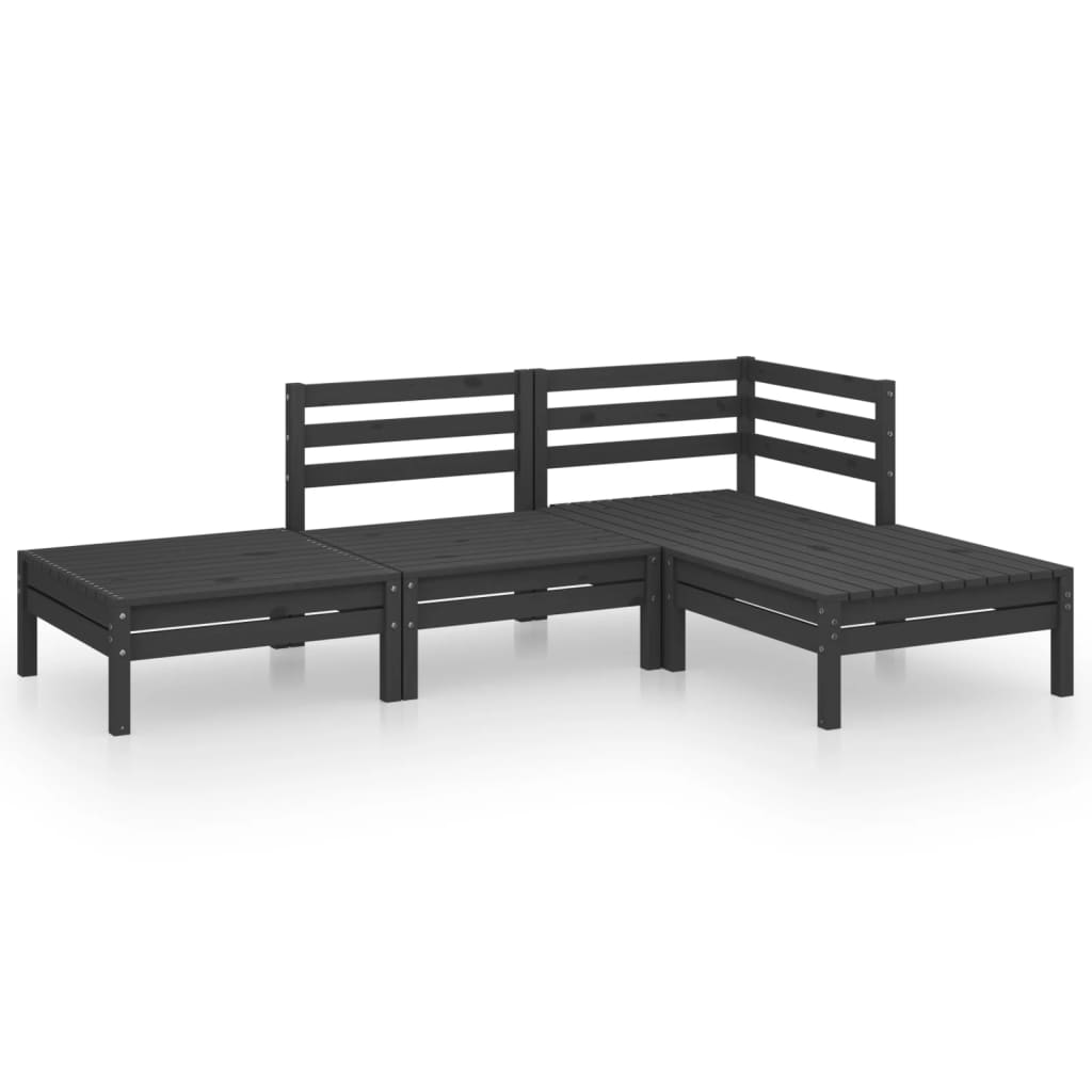 Set Divani da Giardino 4 pz Nero in Legno Massello di Pino cod mxl 40734