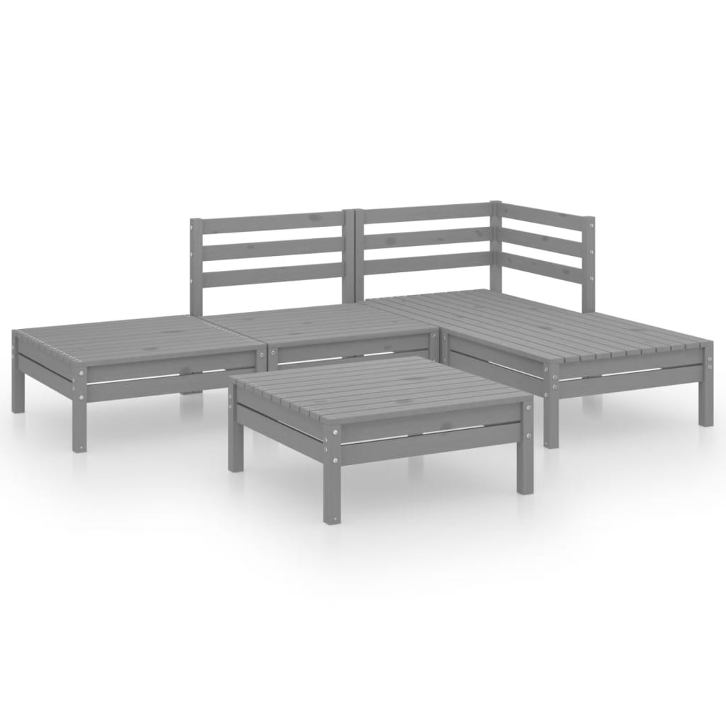 Set Divani da Giardino 5 pz in Legno Massello di Pino Grigio cod mxl 36524