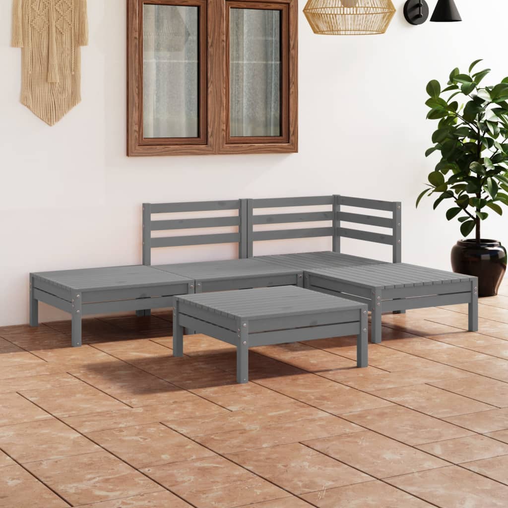 Set Divani da Giardino 5 pz in Legno Massello di Pino Grigio cod mxl 36524