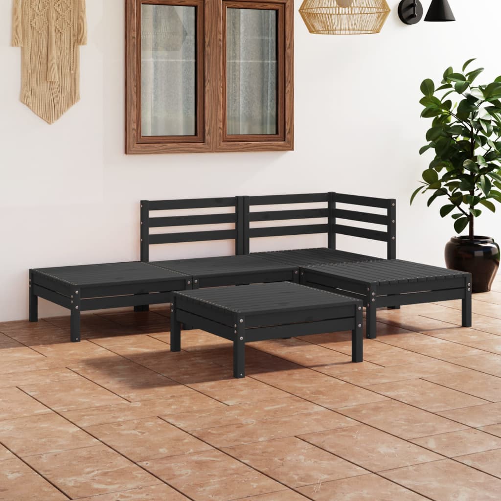 Set Divani da Giardino 5 pz in Legno Massello di Pino Nero  cod mxl 36516