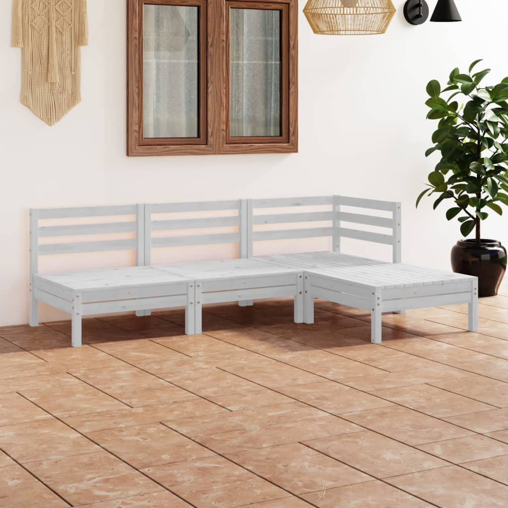 Set Divani da Giardino 4 pz Bianco in Massello di Pino Bianco cod mxl 40741