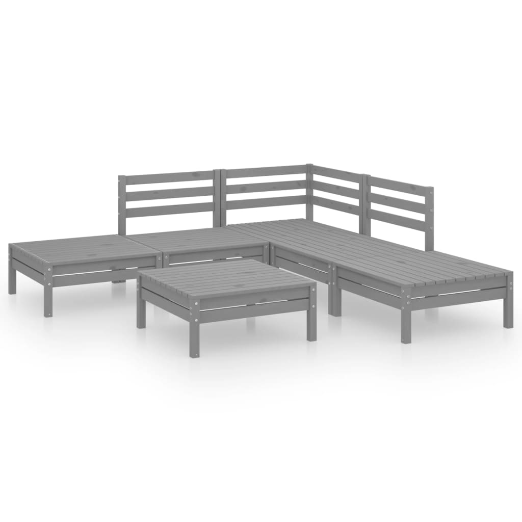 Set Divani da Giardino 6 pz in Legno Massello di Pino Grigio cod mxl 36529