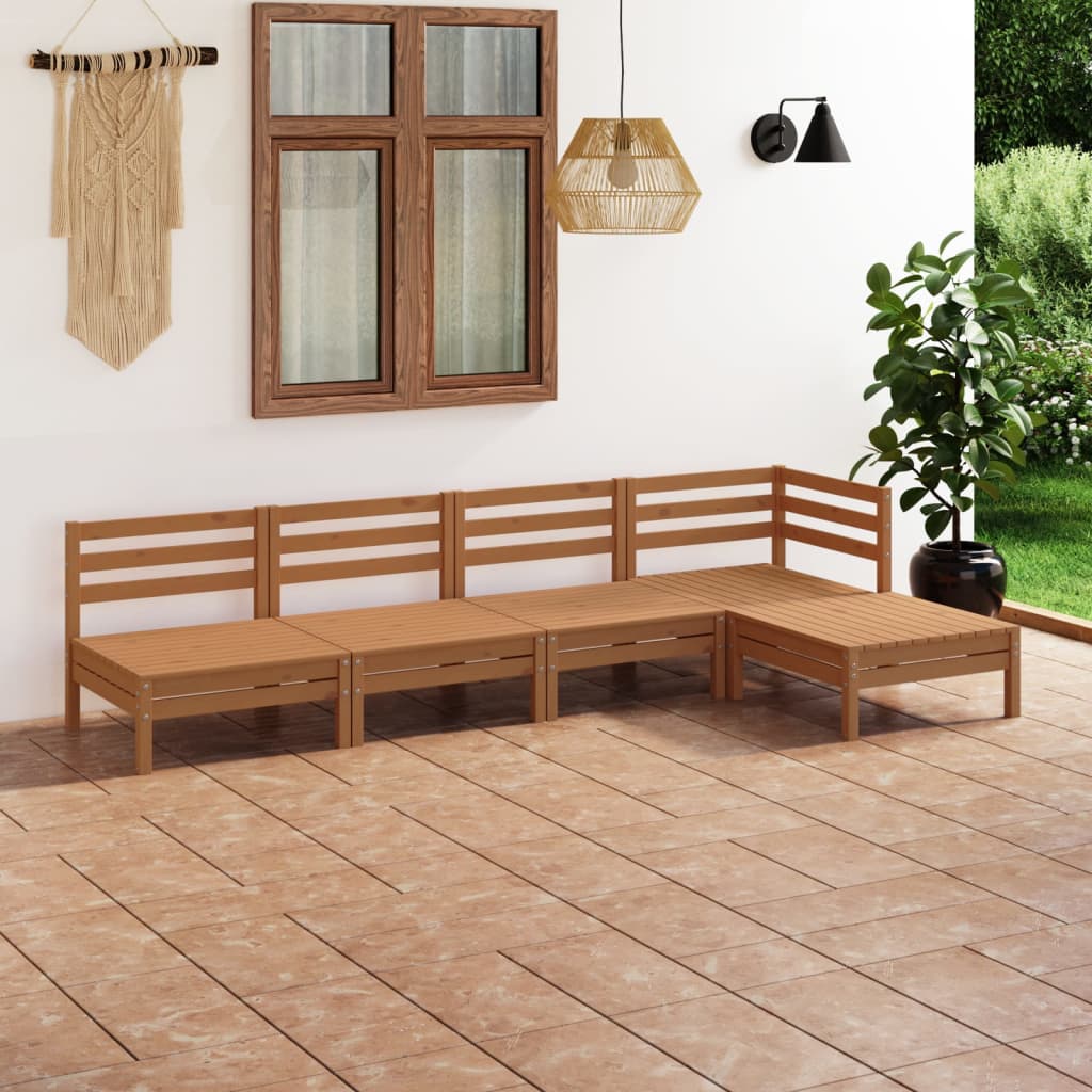 Set Divani da Giardino 5 pz in Legno Massello di Pino Miele  cod mxl 40757