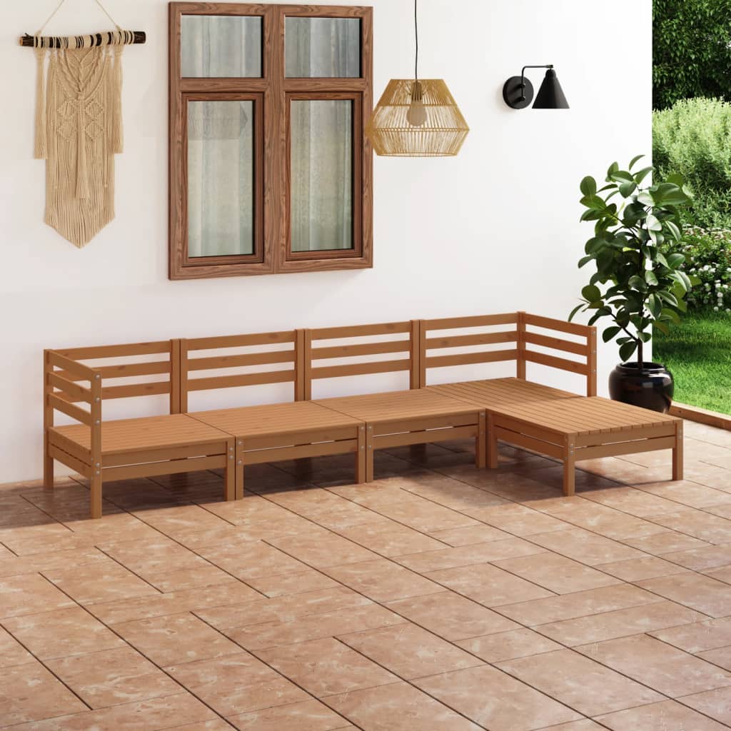 Set Divani da Giardino 5 pz in Legno Massello di Pino Miele  cod mxl 36534