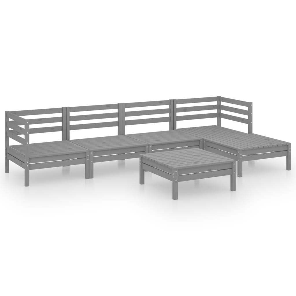 Set Divani da Giardino 6 pz in Legno Massello di Pino Grigio cod mxl 36555