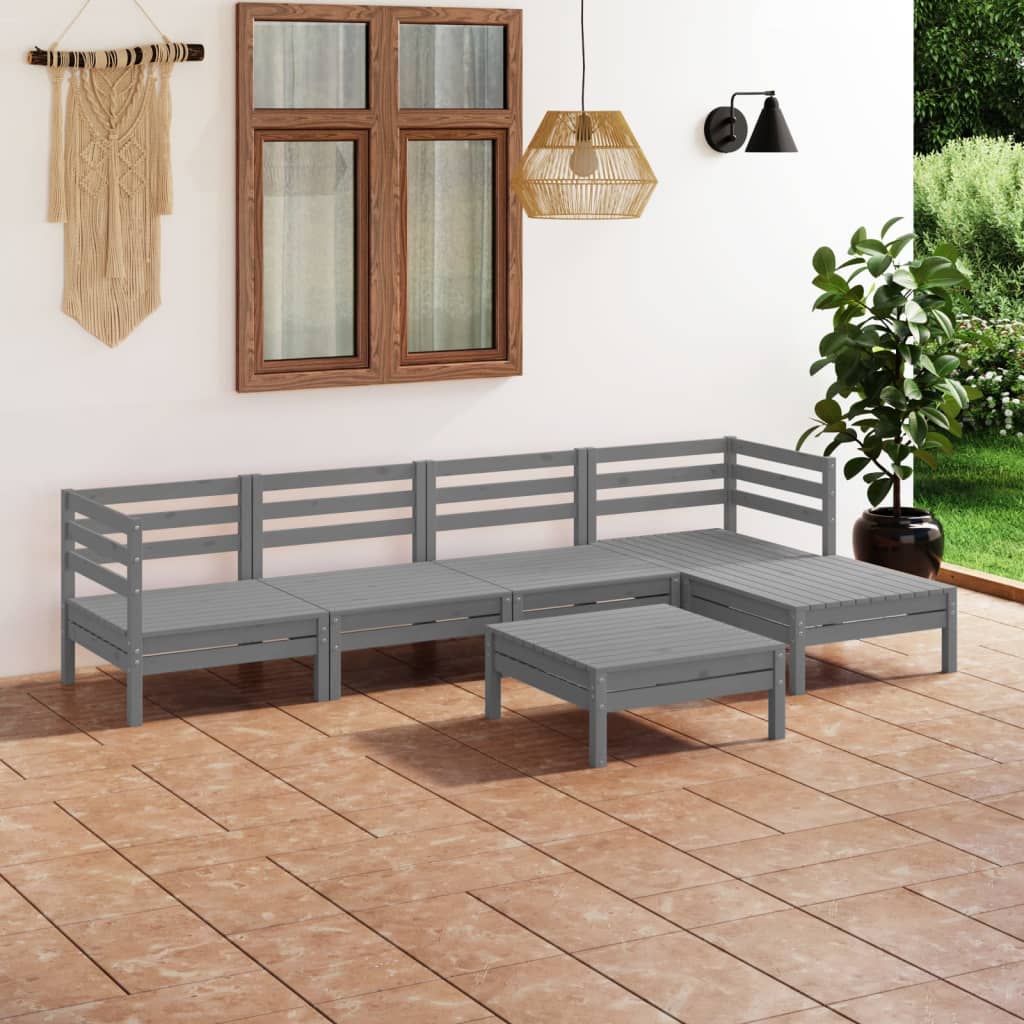 Set Divani da Giardino 6 pz in Legno Massello di Pino Grigio cod mxl 36555