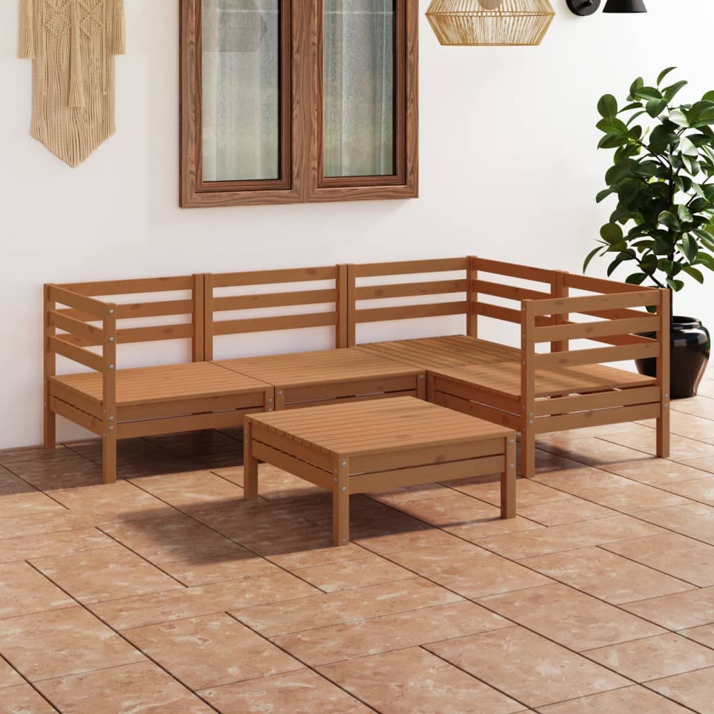 Set Salotto da Giardino 5 pz in Legno Massello di Pino Miele 3082695