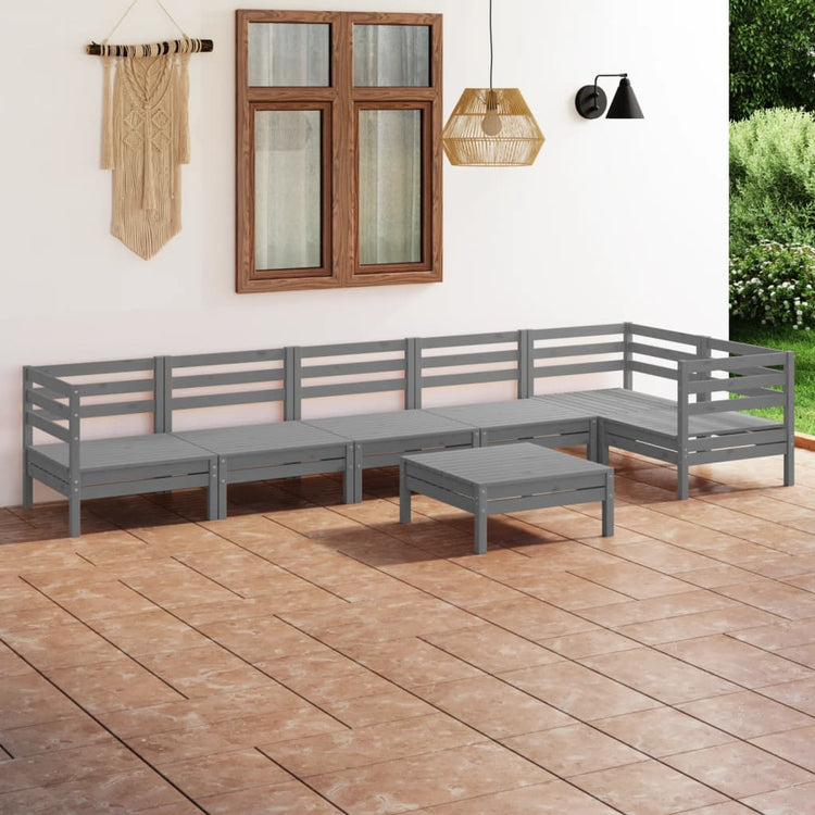 Set Salotto da Giardino 7 pz in Legno Massello di Pino Grigio 3082714