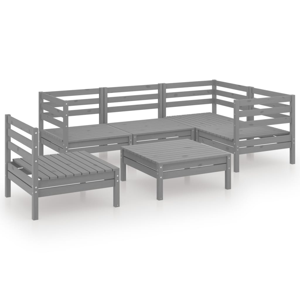 Set Salotto da Giardino 6 pz in Legno Massello di Pino Grigio 3082724