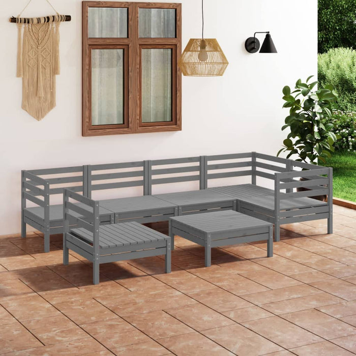 Set Divani da Giardino 7 pz in Legno Massello di Pino Grigio 3082734