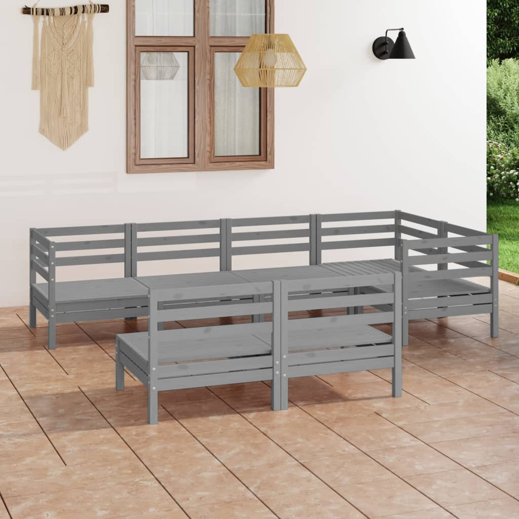 Set Salotto da Giardino 7 pz in Legno Massello di Pino Grigio 3082749